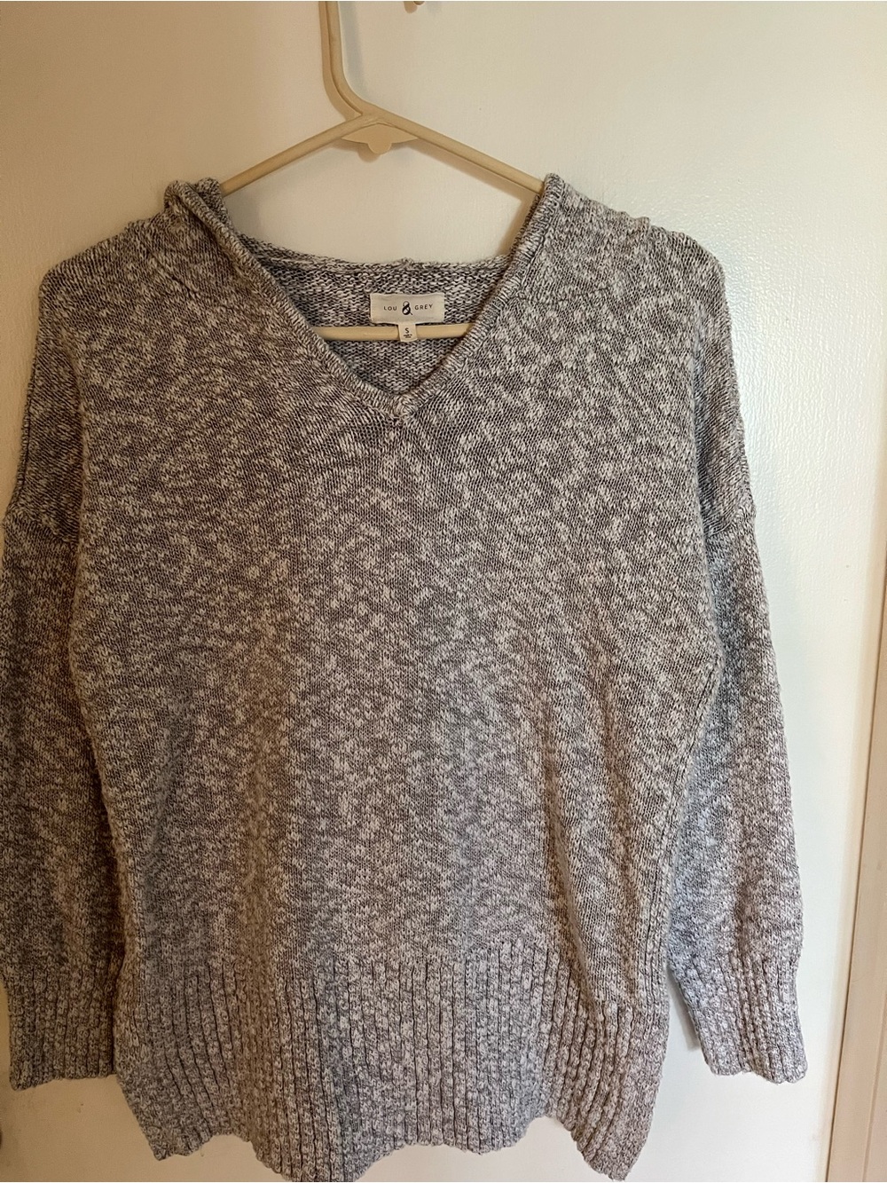 Lou & Grey Marled Grey V-Neck Hooded Sweater